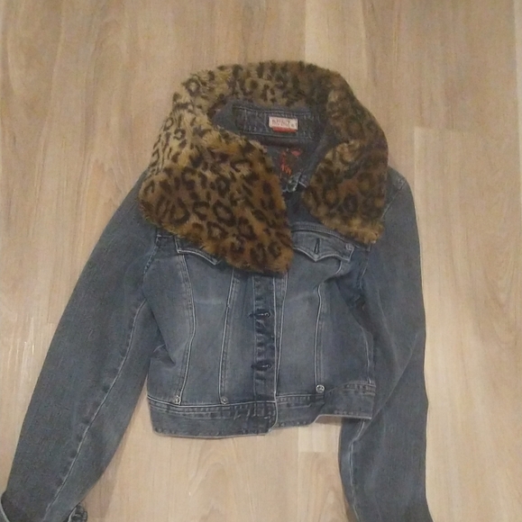 Leopard Print Collar Denim Jacket Buffalo vintage - Picture 1 of 9